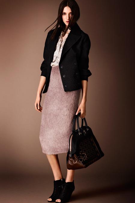 Burberry Prorsum Pre-Fall 2014. Who says you can't do pastels in the fall? This textured skirt in its unexpected hue is what makes it stand out.