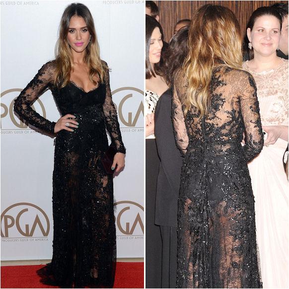 Jessica Alba in sheer Elie Saab Haute Couture