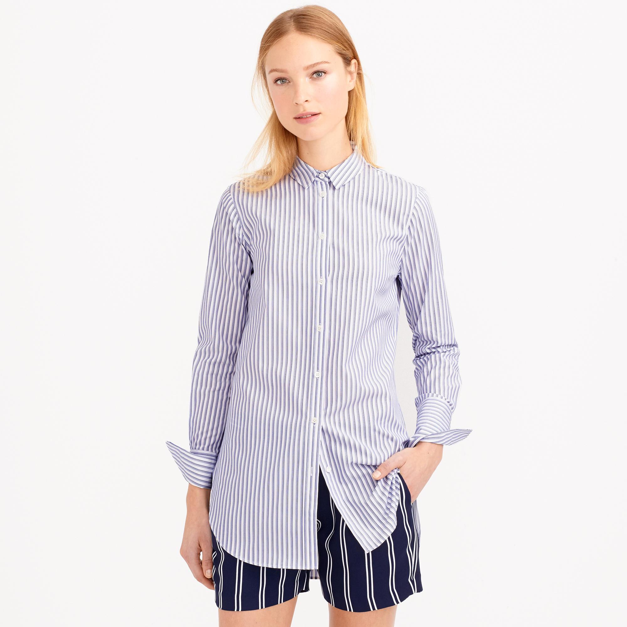 Stripes are also going to be huge this season. Don't be afraid to for stripes on stripes. Above, J Crew Endless Shirt in Black Stripe.