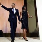 President Obama and First Lady Michelle (in recycled Michael Kors) attend a reception for the presidential inauguration the night before the President is publicly sworn in